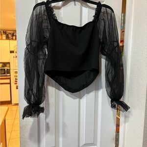 Black Sheer Sleeve Corset Top
